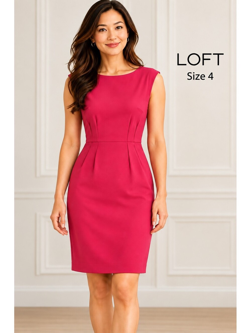 LOFT | 4 | Hot Pink Sleeveless Boat Neck Ponte Sheath Dress